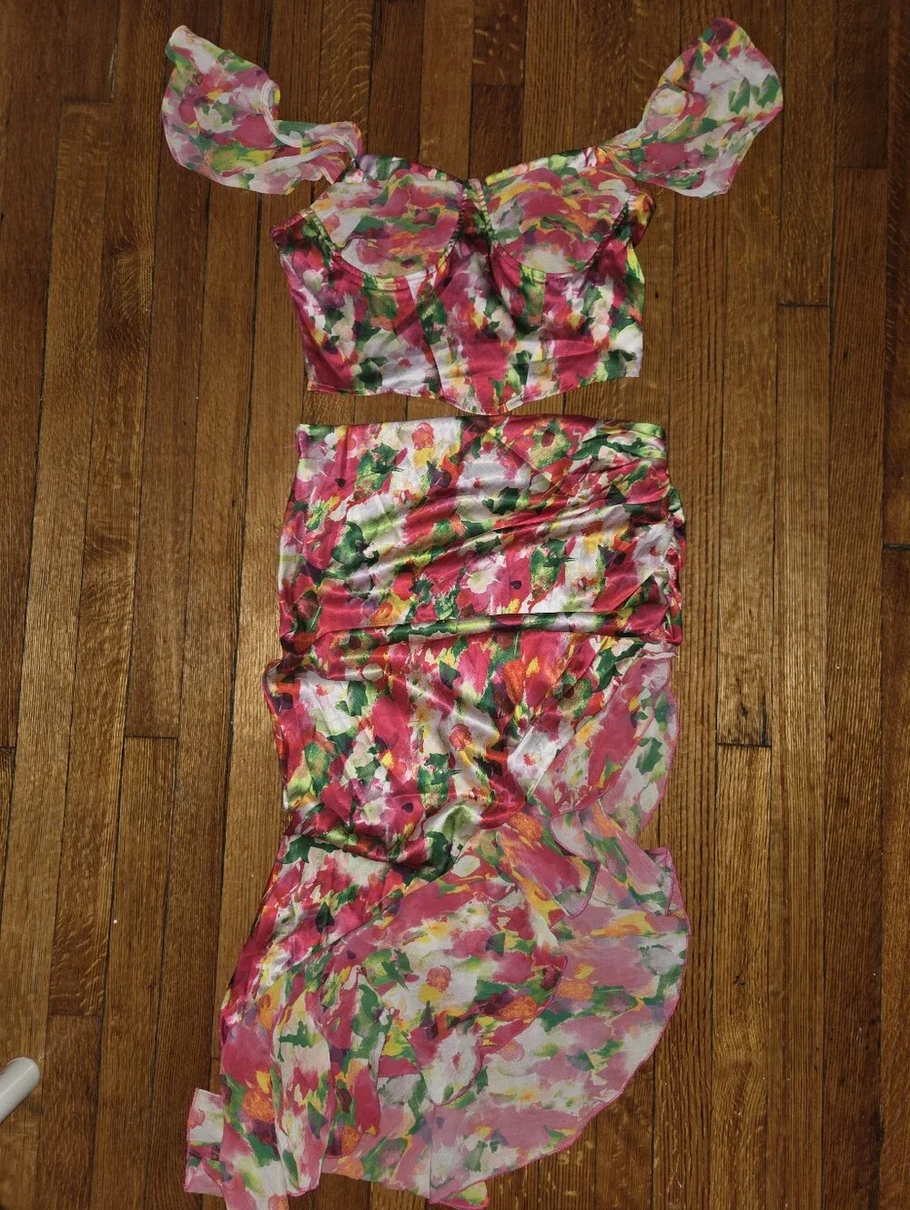 SHEIN Pink Floral Two-Piece Crop Top & Skirt Set